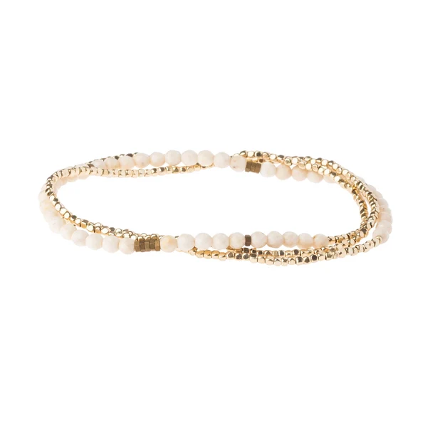 Delicate Stone Bracelet/Necklace - White Fossil & Gold - Stone of Nuturing - Image 2