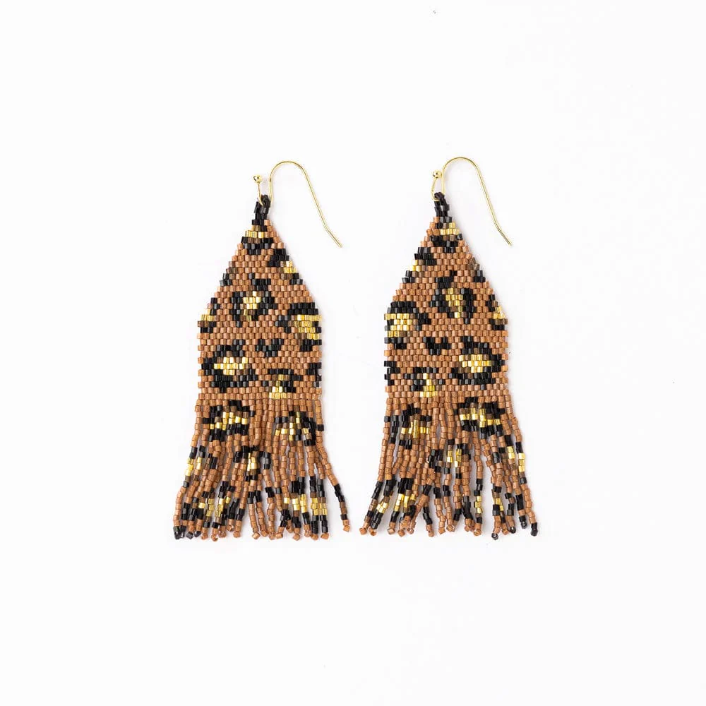 Delilah Cheetah Beaded Fringe Earrings