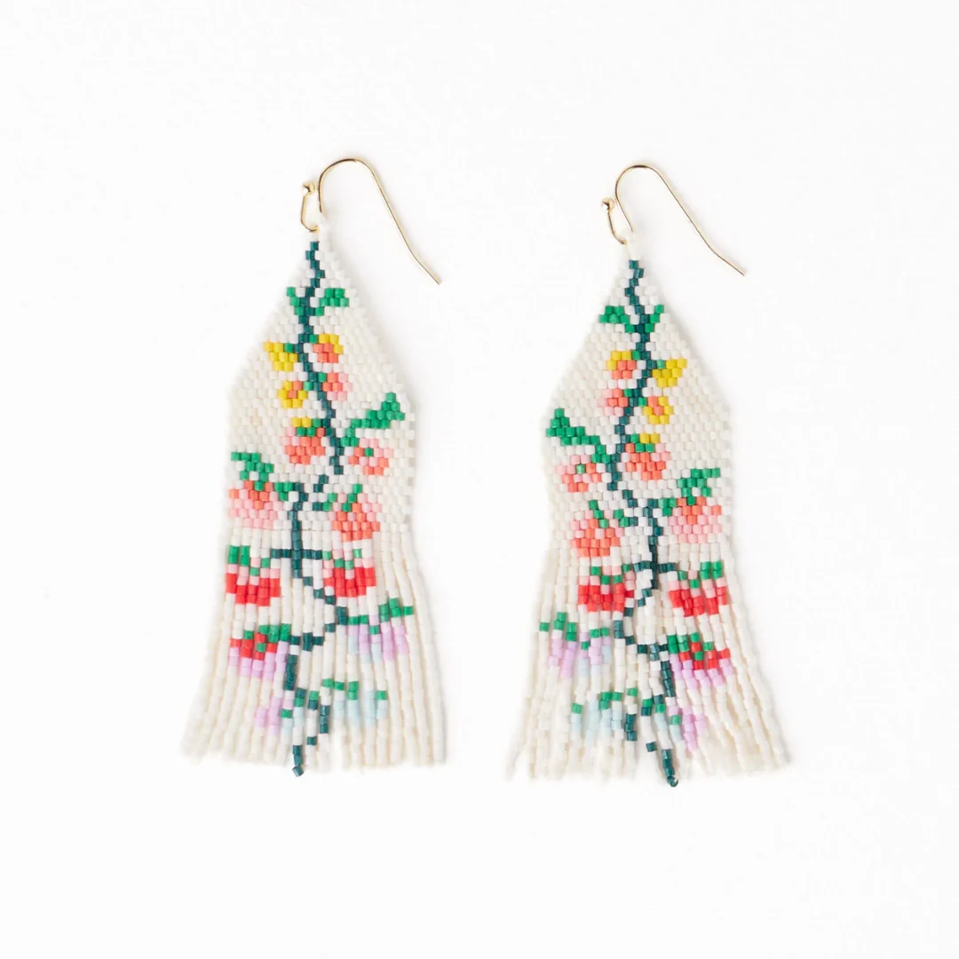 Delilah Multi Floral Beaded Fringe Earrings Rainbow