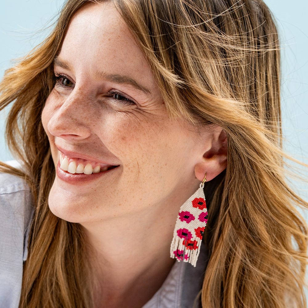 Delilah Poppies Beaded Fringe Earrings - Image 2