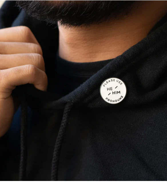 Enamel Pronoun Pin: He/Him - White - Image 3