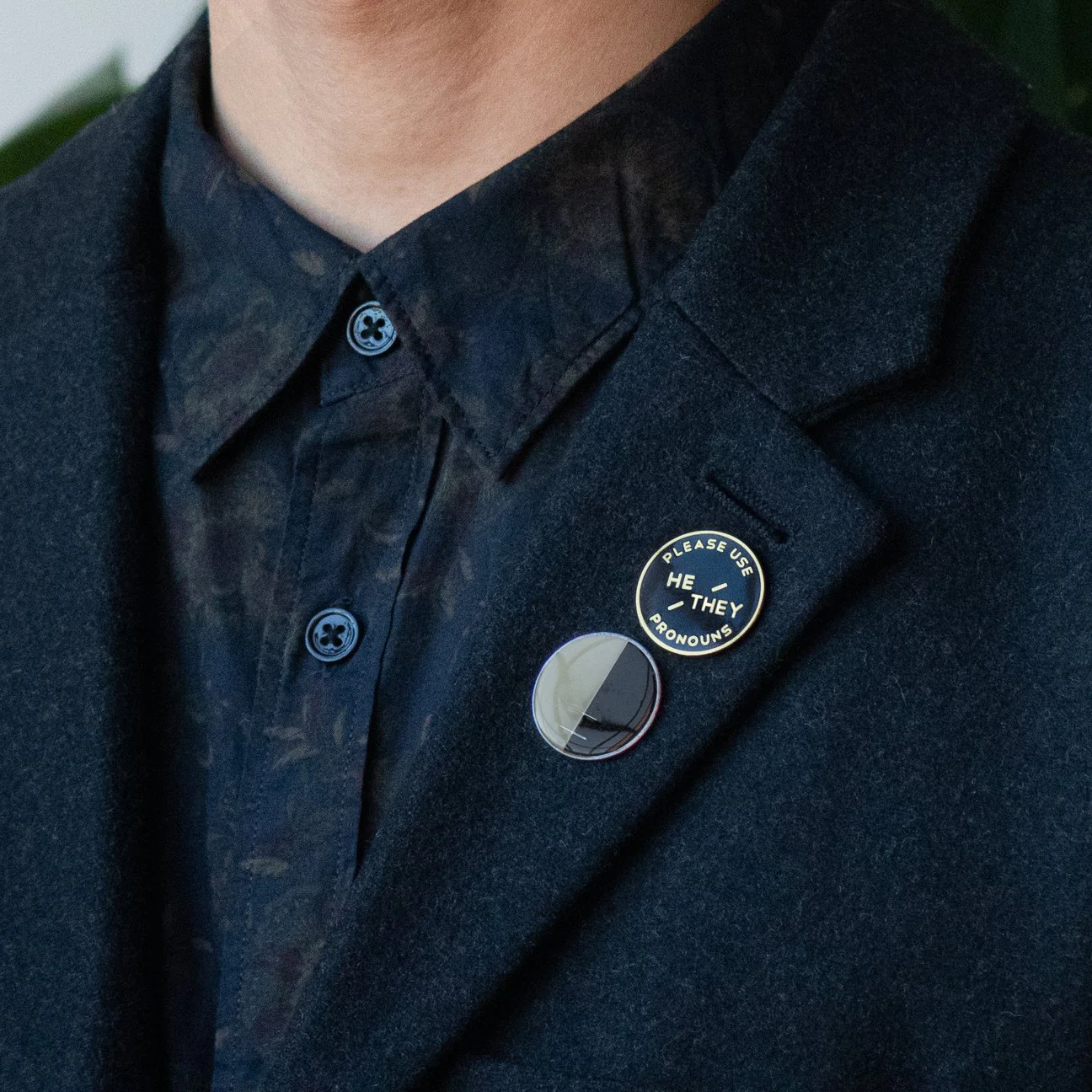 Enamel Pronoun Pin: He/They - Black - Image 2