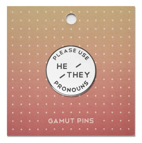Enamel Pronoun Pin: He/They - White - Image 2