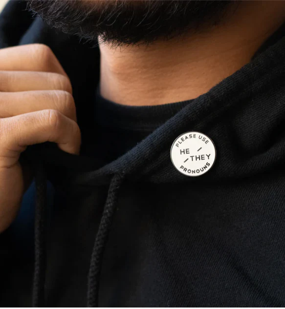 Enamel Pronoun Pin: He/They - White - Image 3