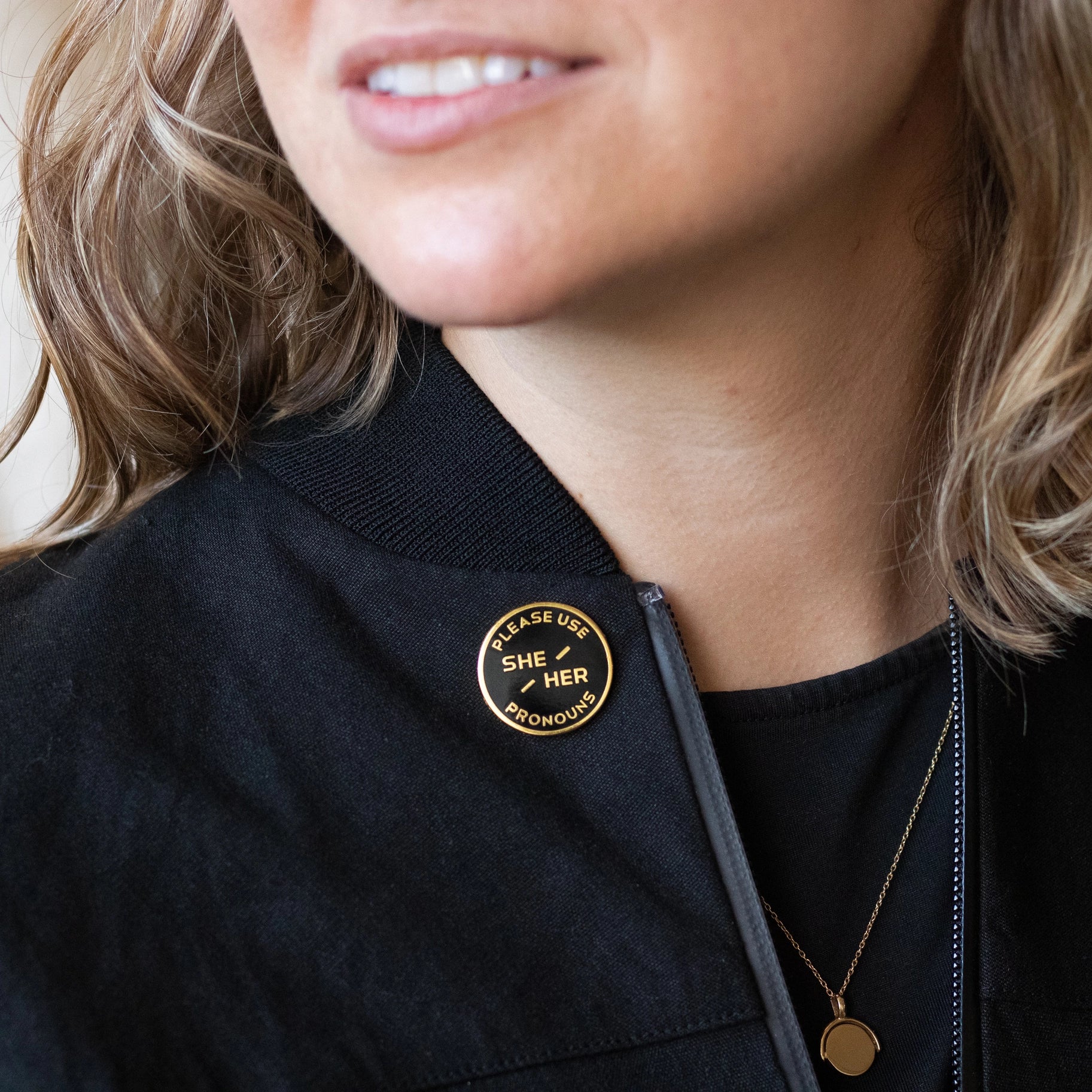 Enamel Pronoun Pin: She/Her - Black - Image 3