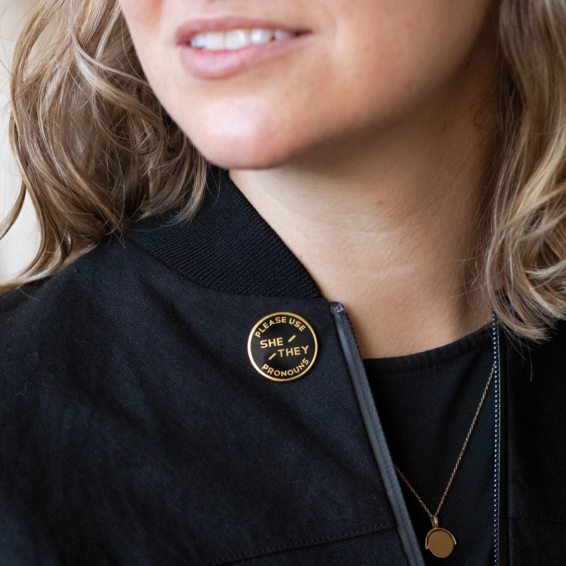 Enamel Pronoun Pin: She/They - Black - Image 3
