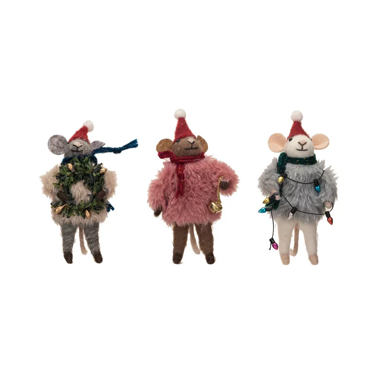 Felt Mouse w/ Faux Fur Sweater Ornament