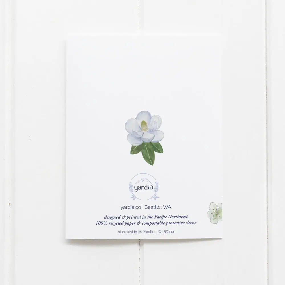 Floral Birthday Card White and Green Magnolia and Poppy - Image 2