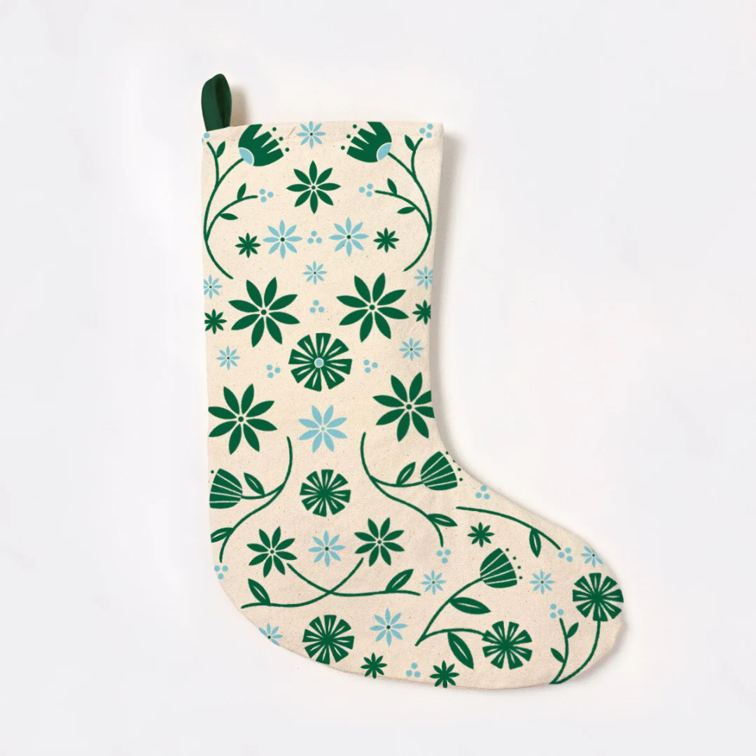 Folk Floral Blue Stocking