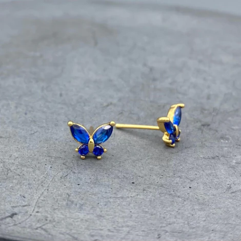 GF Blue CZ Butterfly Studs