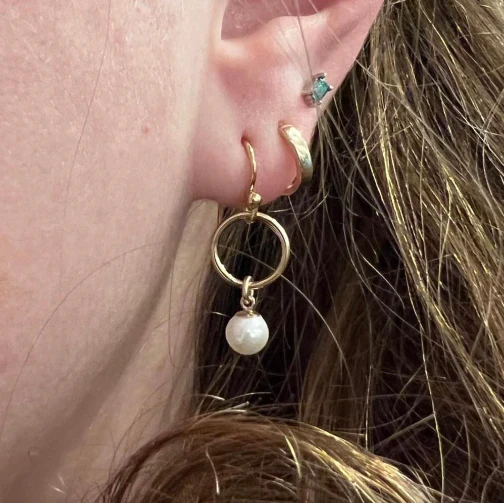 GF Open Circle Pearl Drop Earrings - Image 2