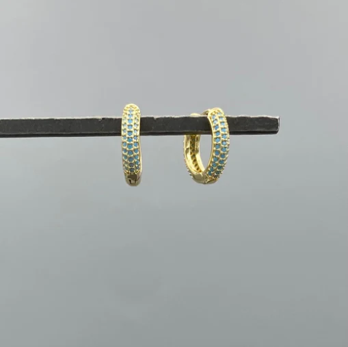 GF Turquoise Pave CZ Encrusted Huggies