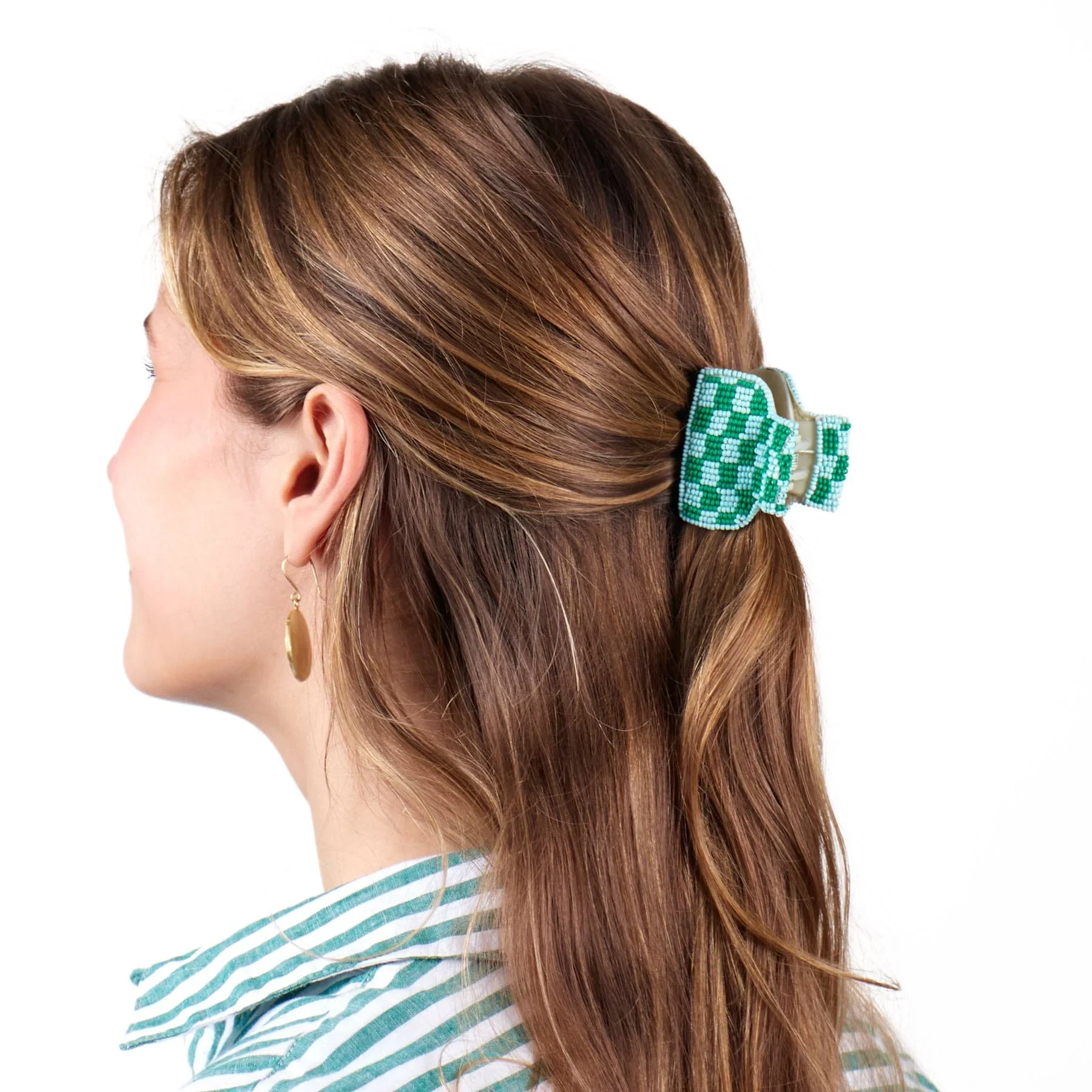 Gia Petite Multi-Color Checked Claw Kelly Green + Light Blue Check - Image 2