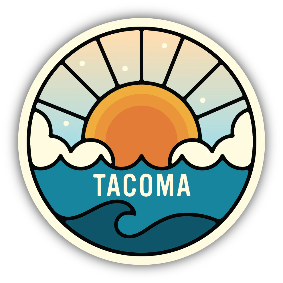 Tacoma Sun Setting Over Waves ND Sticker