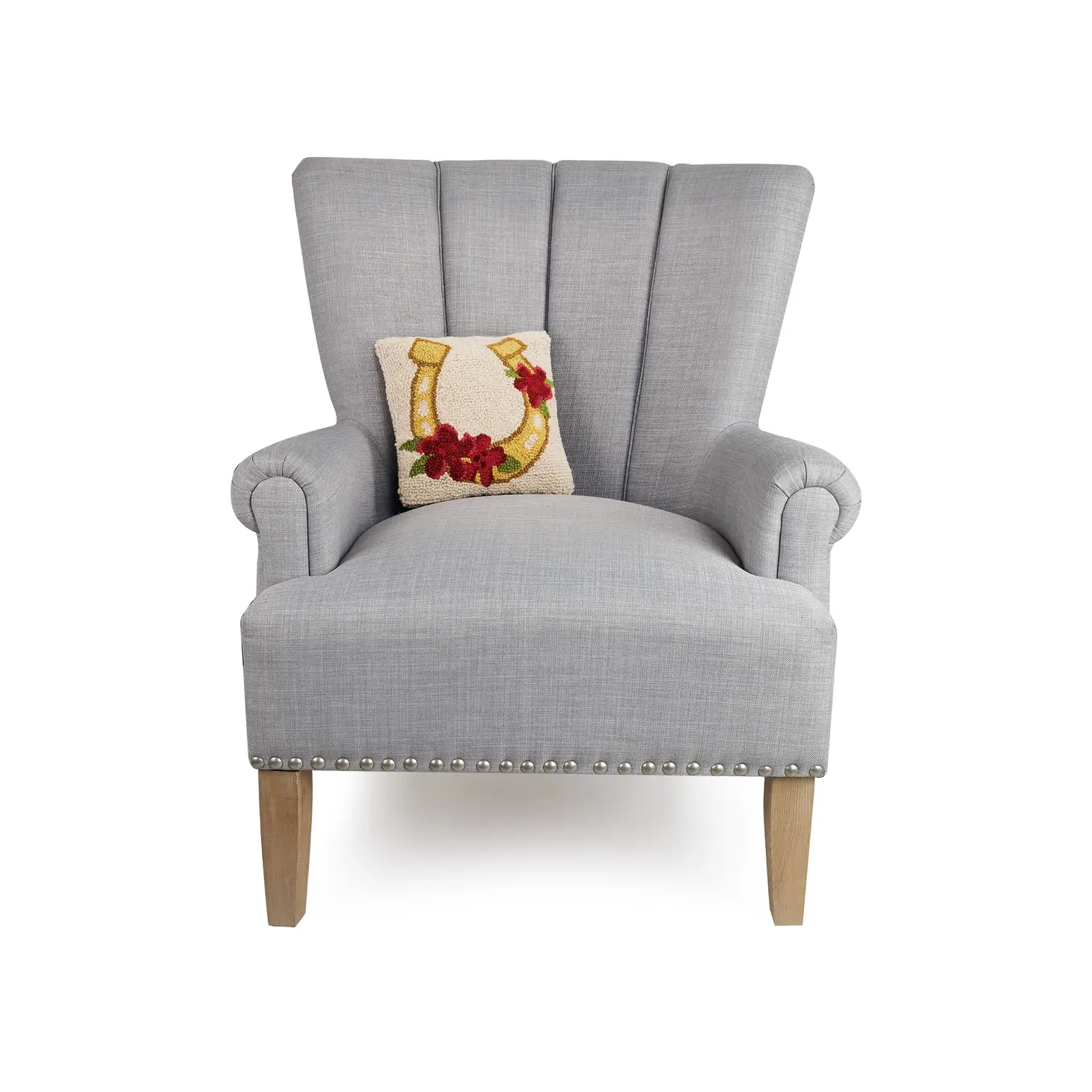 Gold Horseshoe w/ Flowers Hook Pillow 10x10" - Image 2