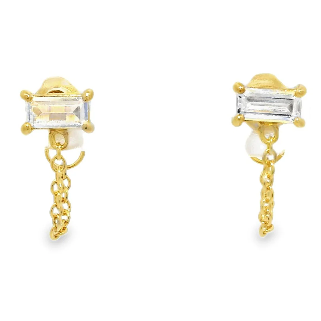 Gold Minimal CZ Baguette Chain Huggies