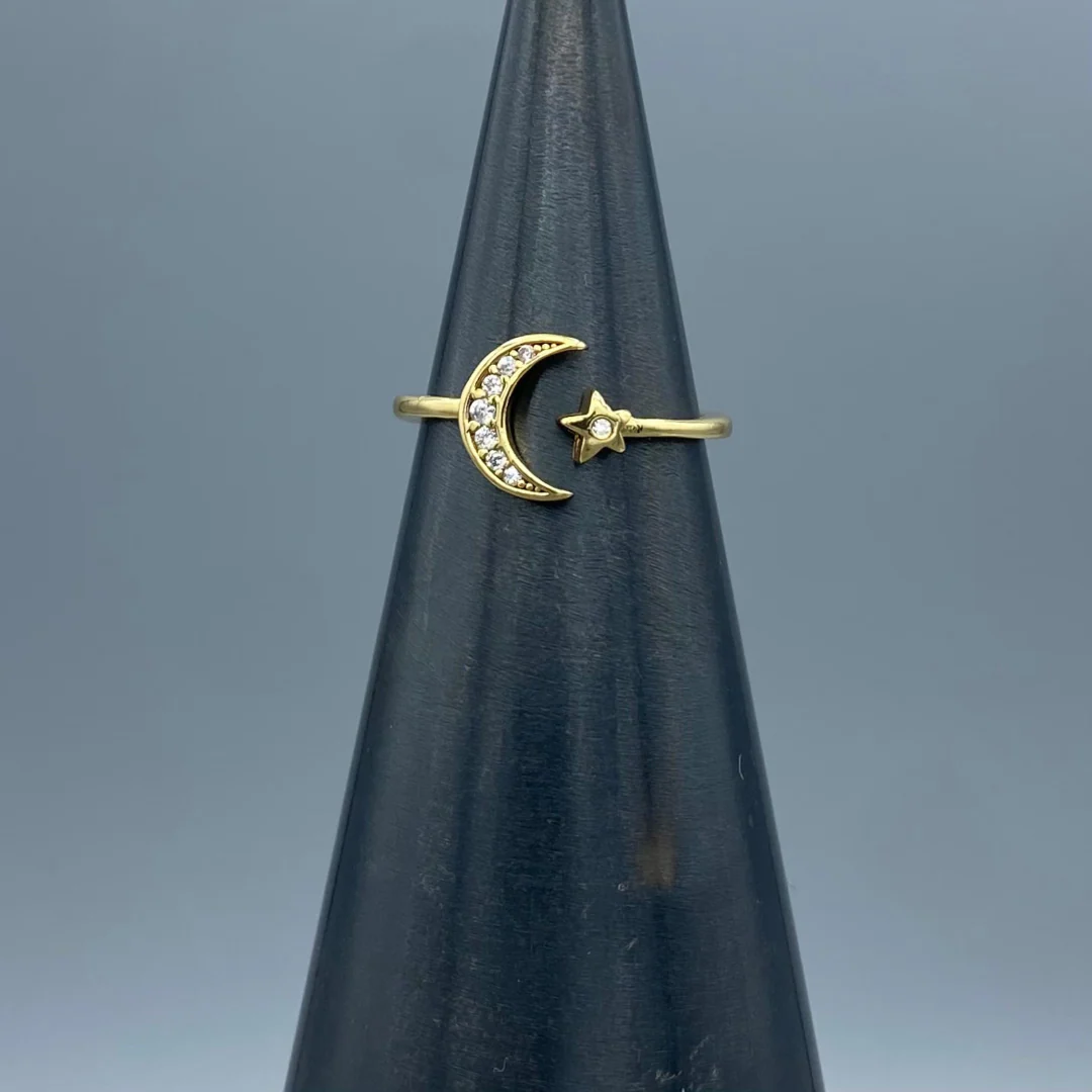 Gold Pave Moon & Star Ring