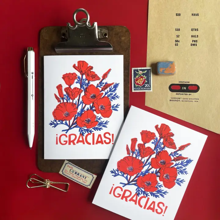 Gracias Poppies Spanish Risograph Card - Image 3