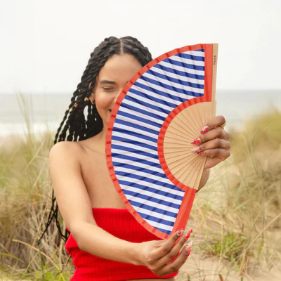 Hand Fan - Red and Blue Striped - Image 2