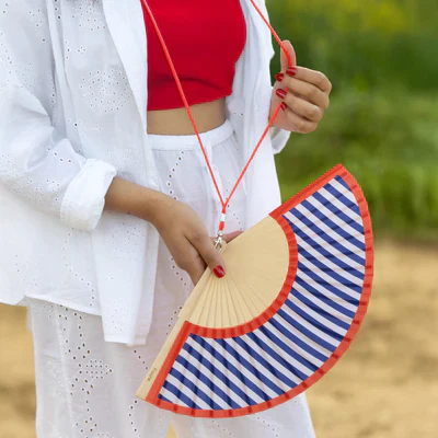 Hand Fan - Red and Blue Striped - Image 3