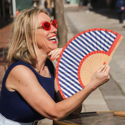 Hand Fan - Red and Blue Striped - Image 4