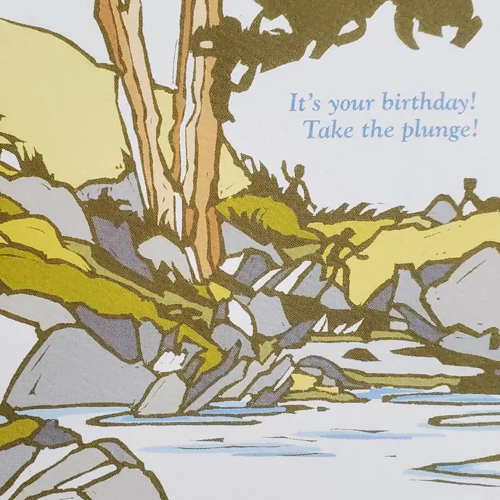Happy Birthday, Take the Plunge Block Print Greeting Card - Image 3