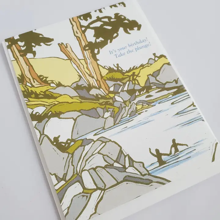 Happy Birthday, Take the Plunge Block Print Greeting Card - Image 4