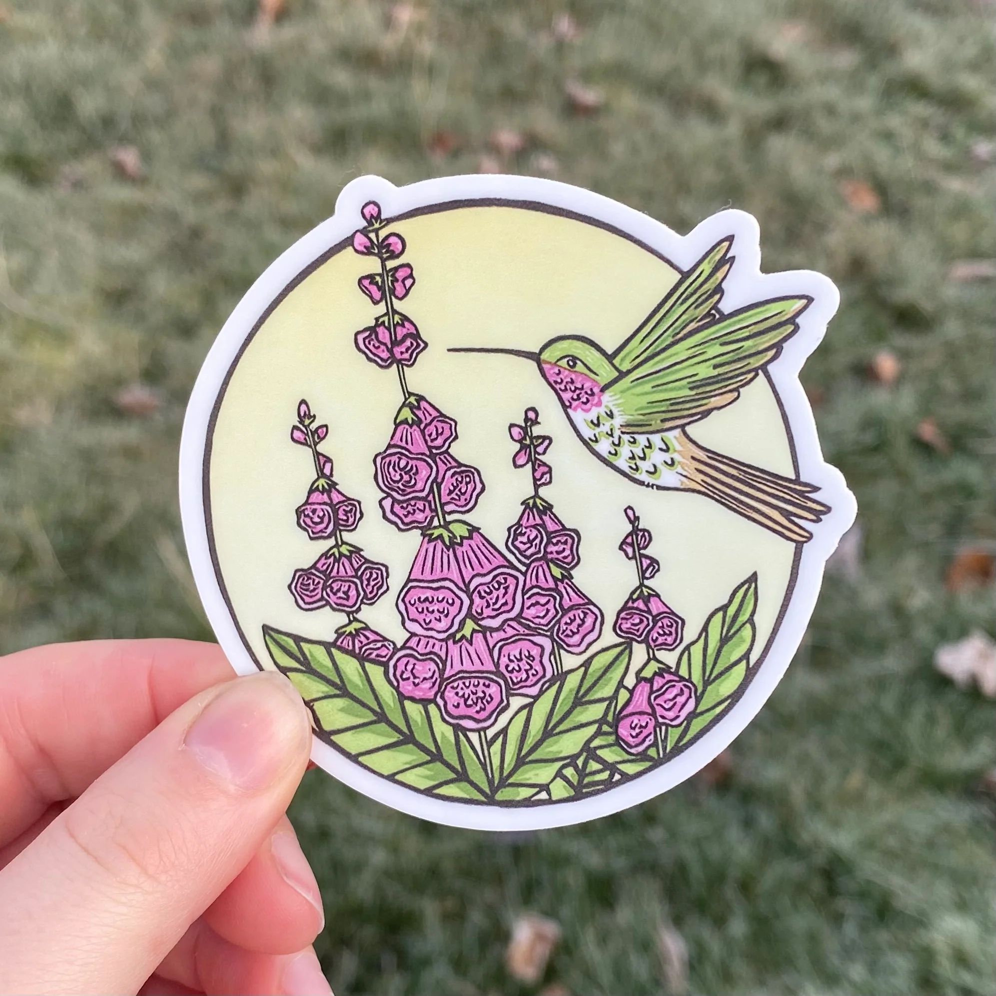 Hummingbird & Foxglove Vinyl Sticker - Image 2