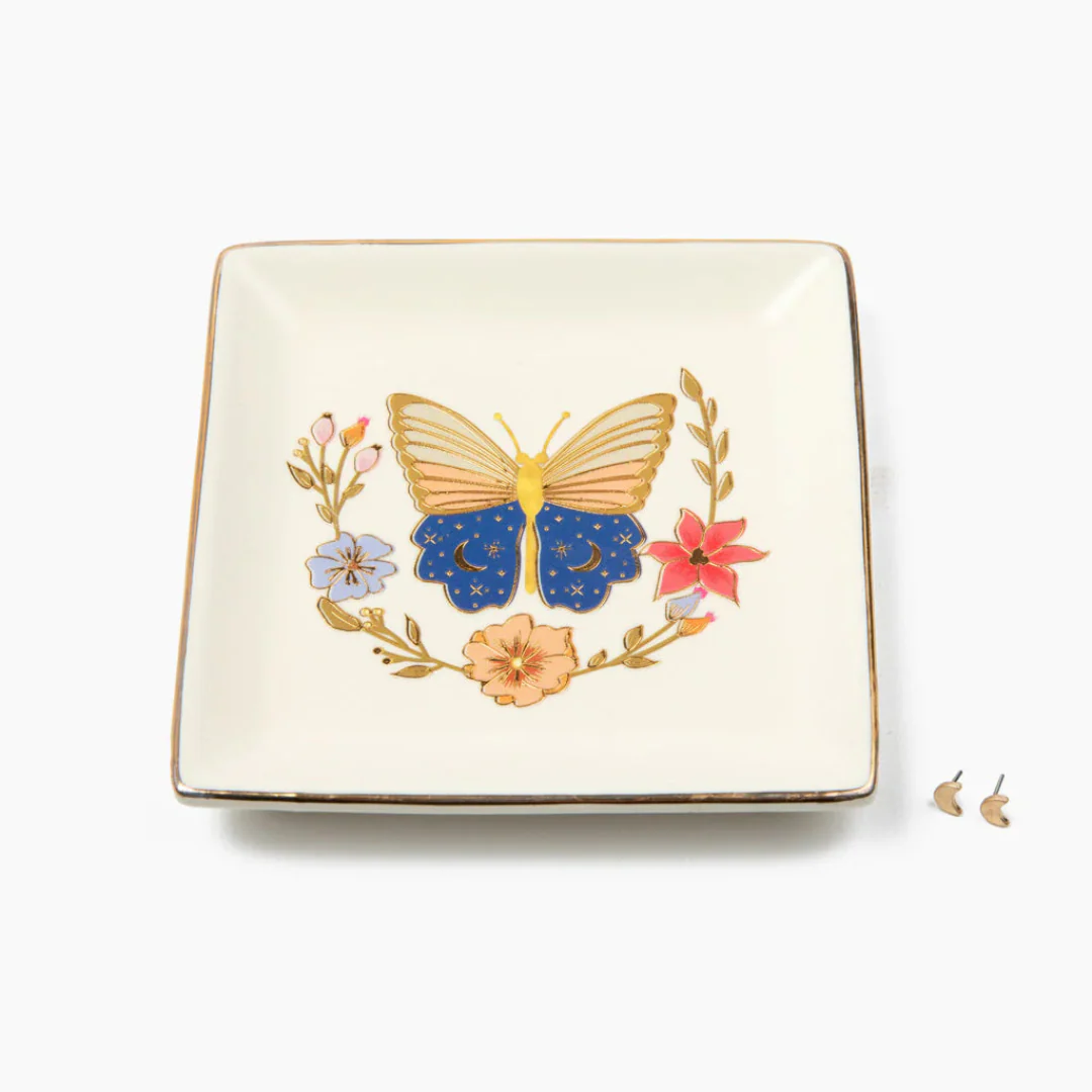 Jewelry Dish & Stud Earring Set- Butterfly/Cream - Image 2