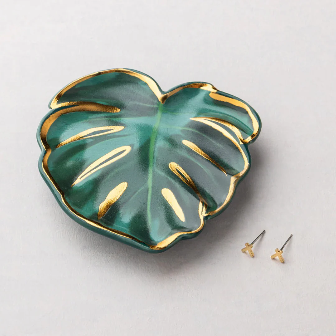 Jewelry Dish & Stud Earring Set- Leaf/Sage - Image 2