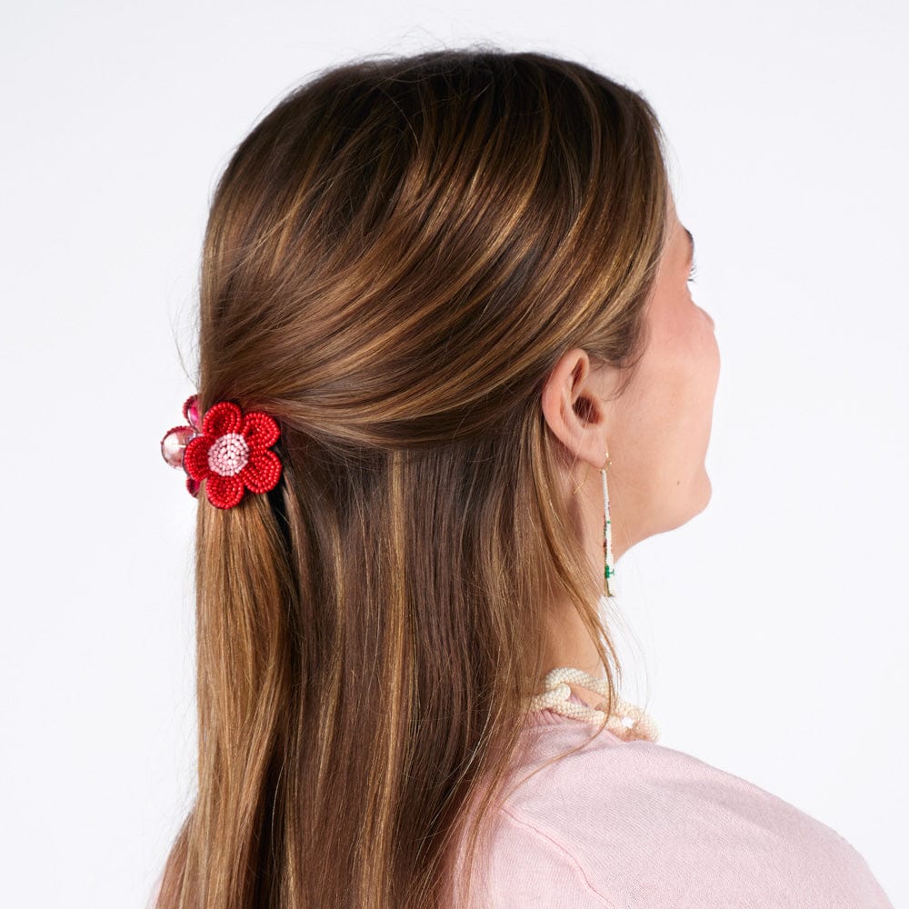 Molly Flower Beaded Hair Claw Clip Red + Pink - Image 2