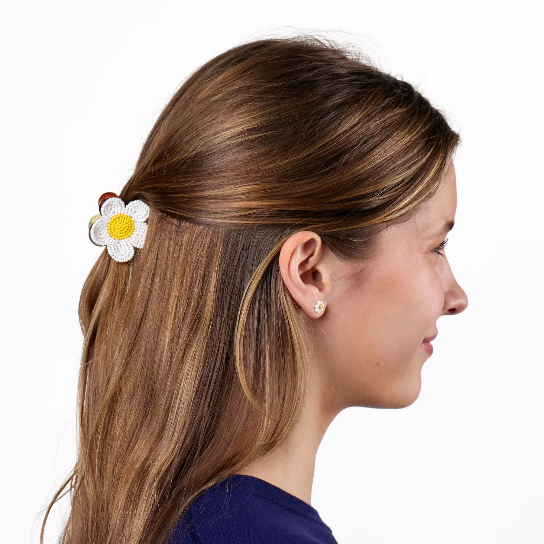 Molly Flower Beaded Hair Claw Clip White + Yellow - Image 2