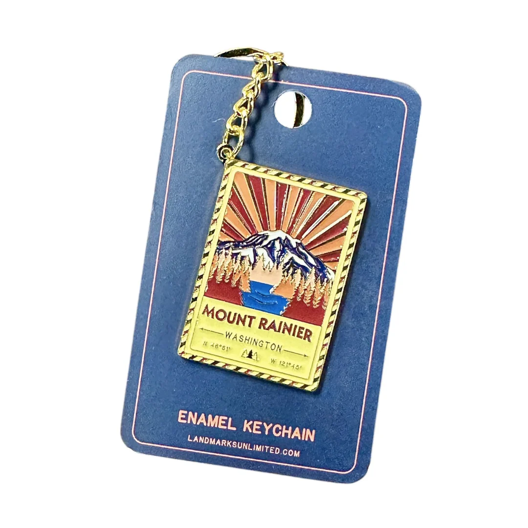 Mount Rainier Washington Enamel Postcard Keychain - Image 3