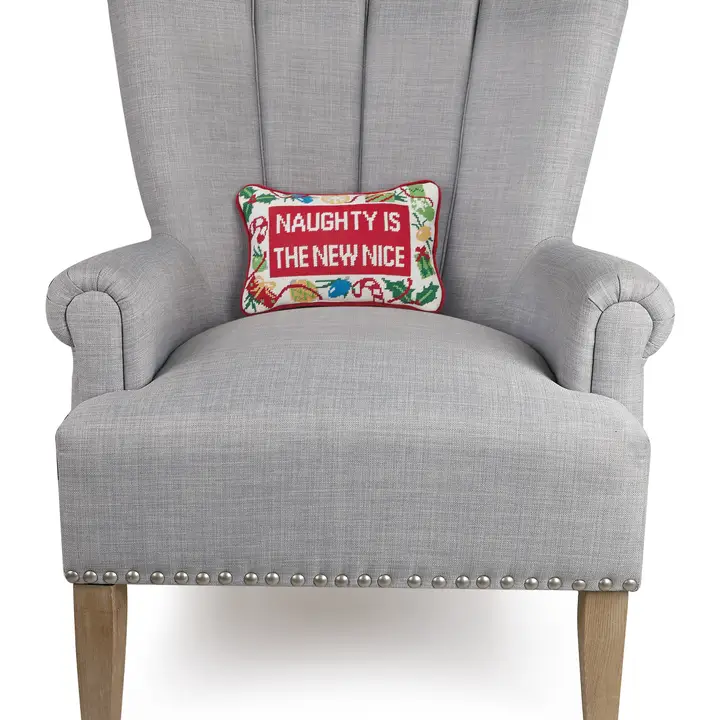 Naughty New Nice Embroidered Needlepoint Pillow - Image 2