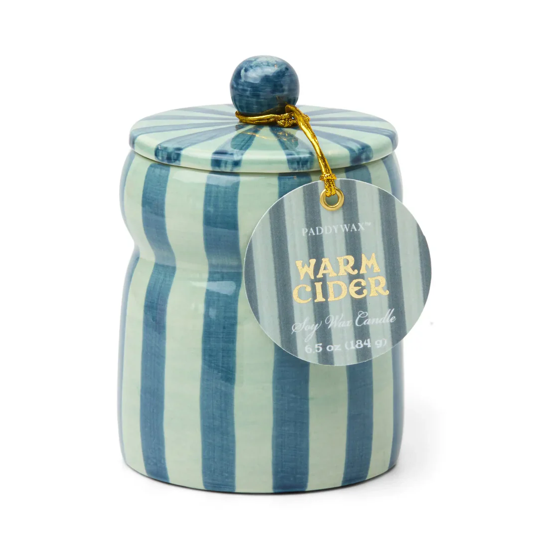 Paddywax Cabana Blue & Navy Striped Candle - Warm Cider