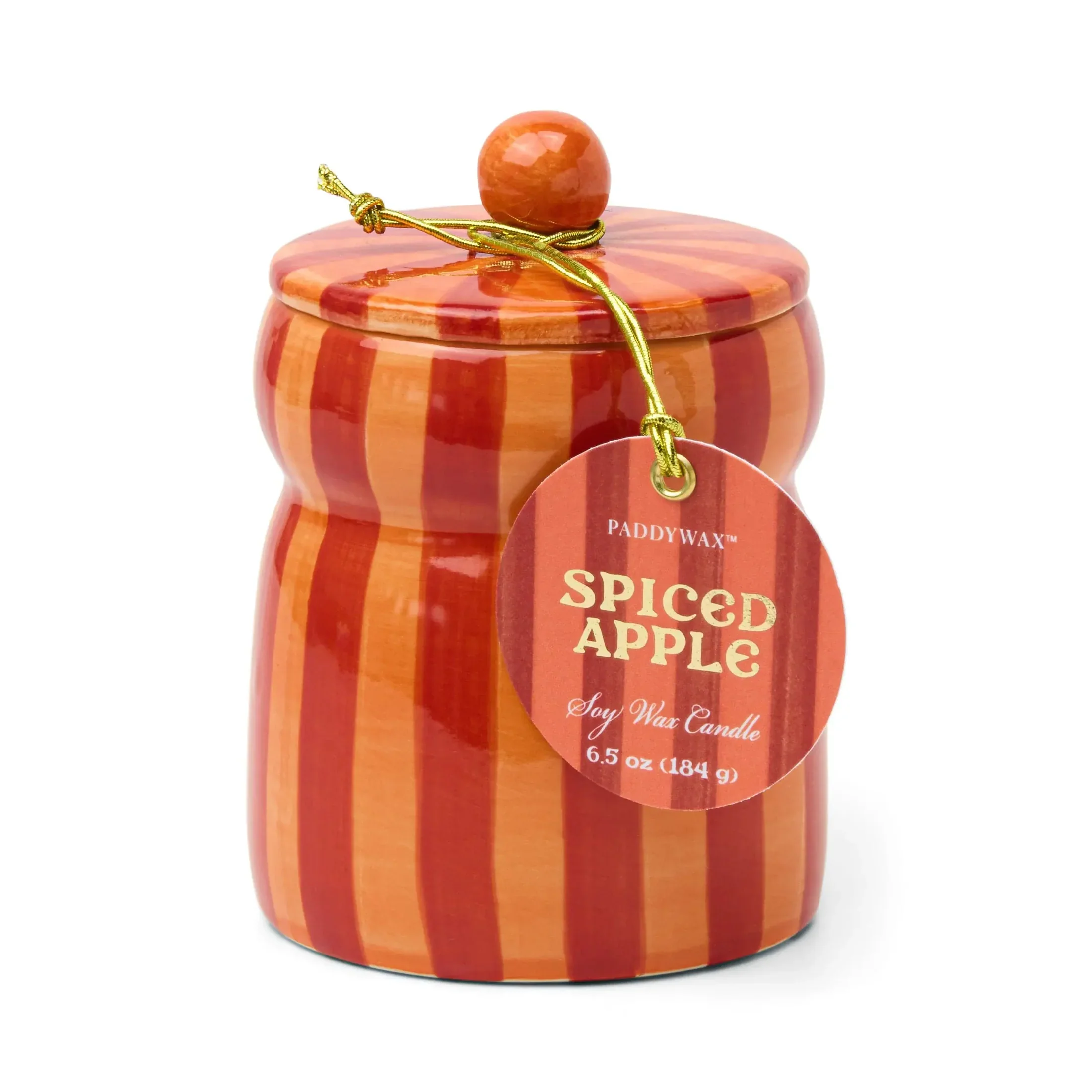 Paddywax Cabana Red & Coral Striped Candle - Spiced Apple