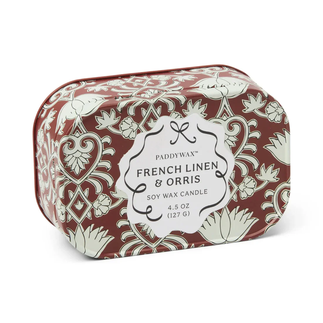 Paddywax Cherie Printed 4.5 oz Tin - Crimson & Cream