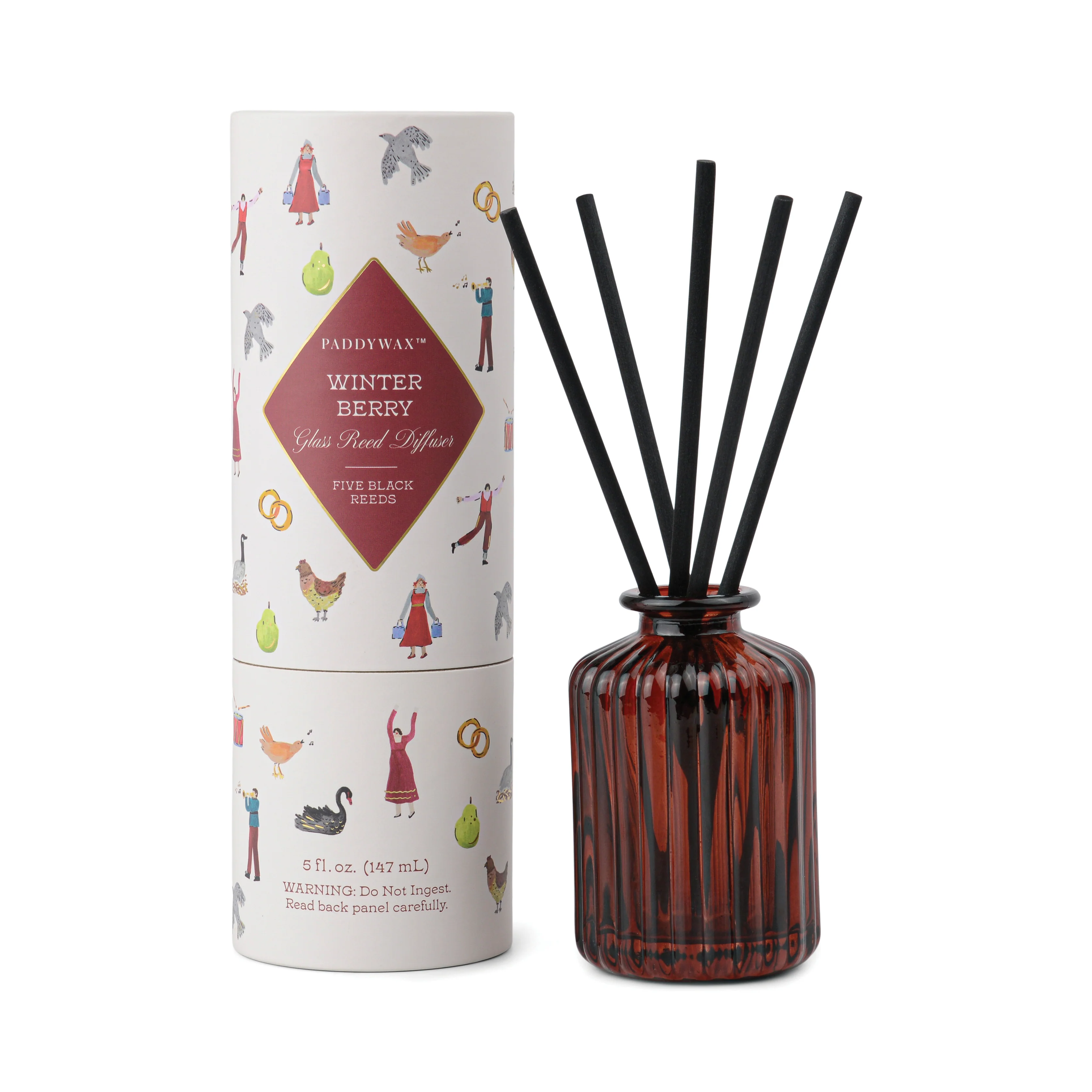 Paddywax Red Ribbed Glass Diffuser in Holiday Merry Box- Winter Berry