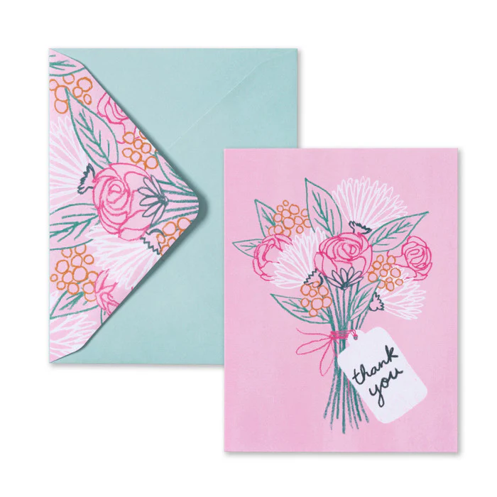 Pink Sketched Bouquet - Blank Thank You Note Cards - Image 2