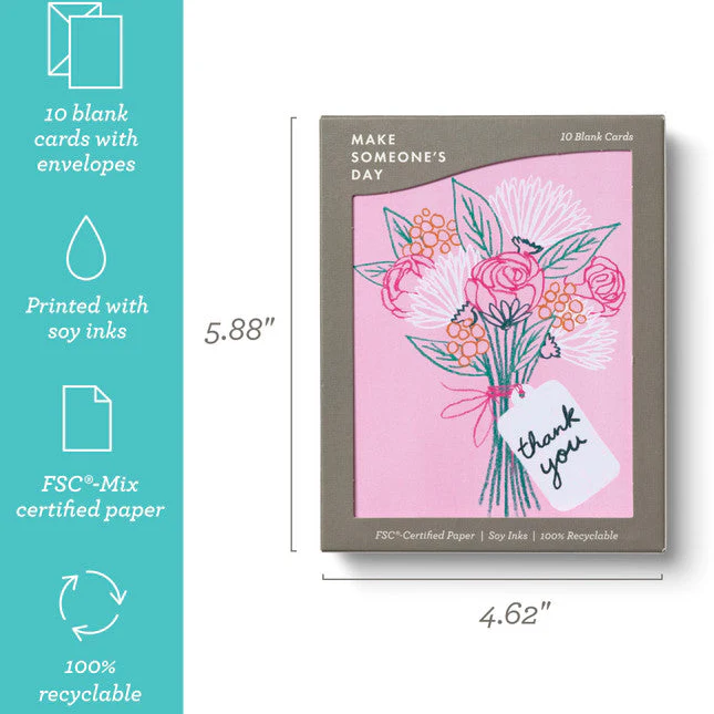 Pink Sketched Bouquet - Blank Thank You Note Cards - Image 3