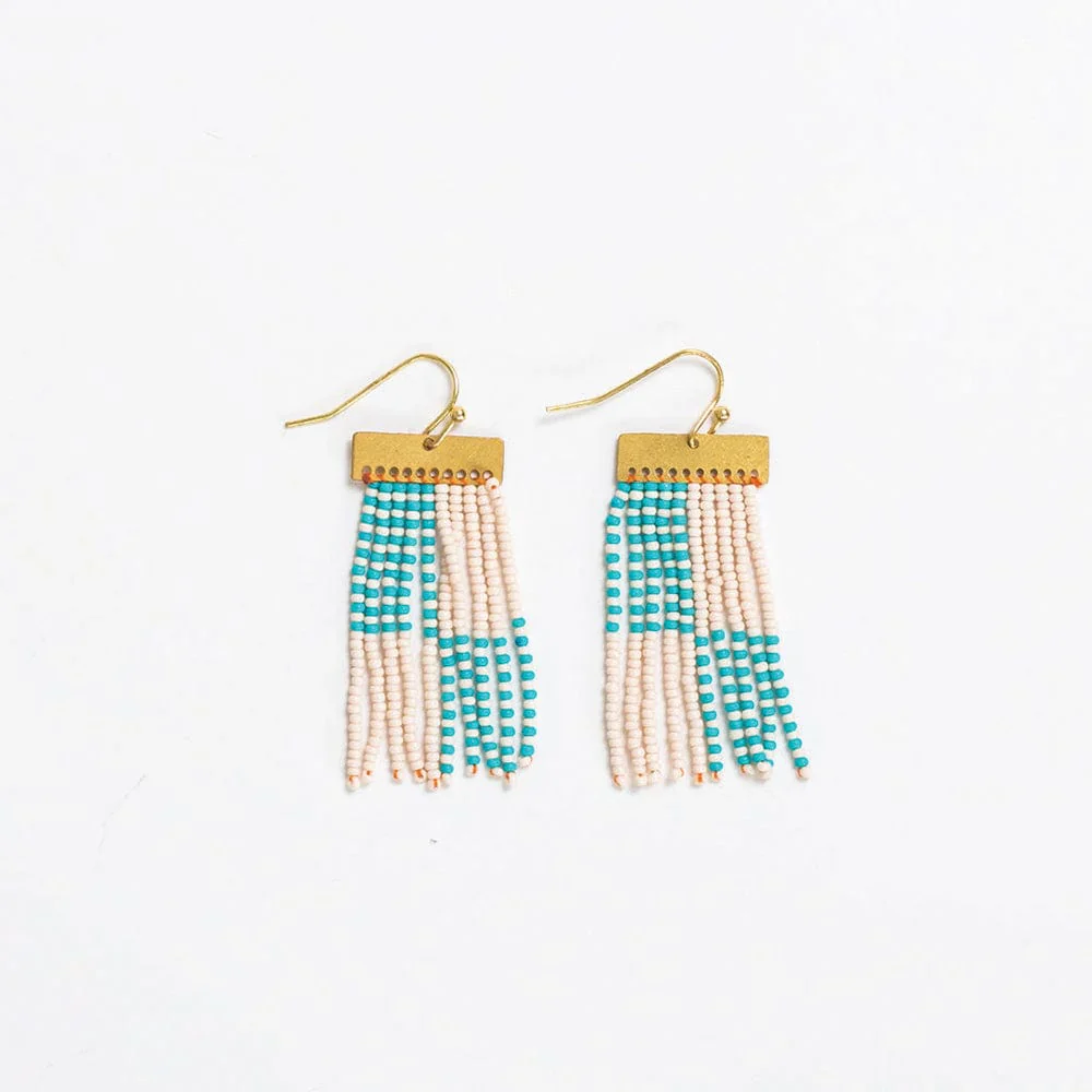 Scout Rectangle Hanger Blocks With Stripes Beaded Fringe Earrings Turquoise