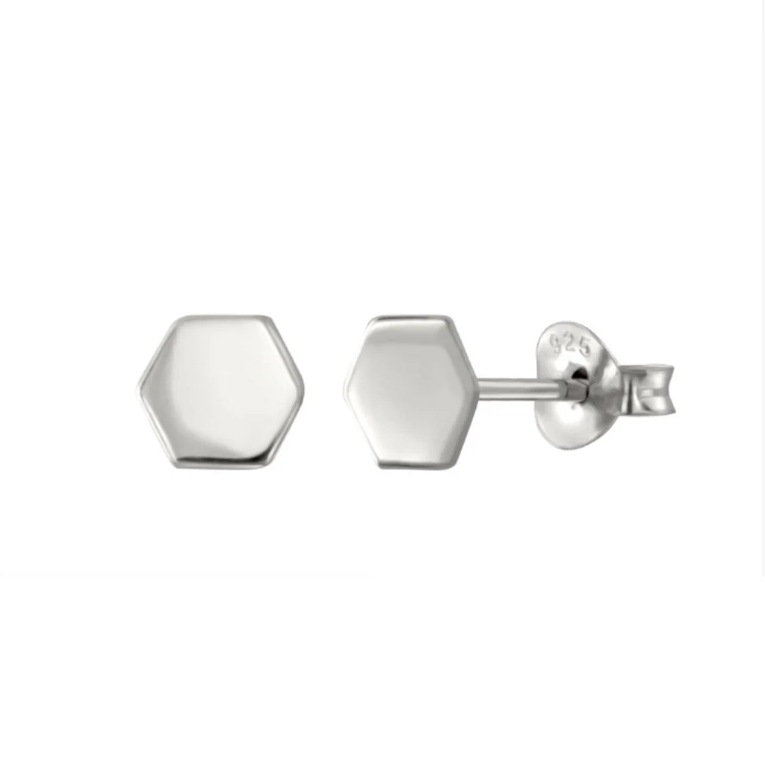 Silver Hexagon Chic Studs
