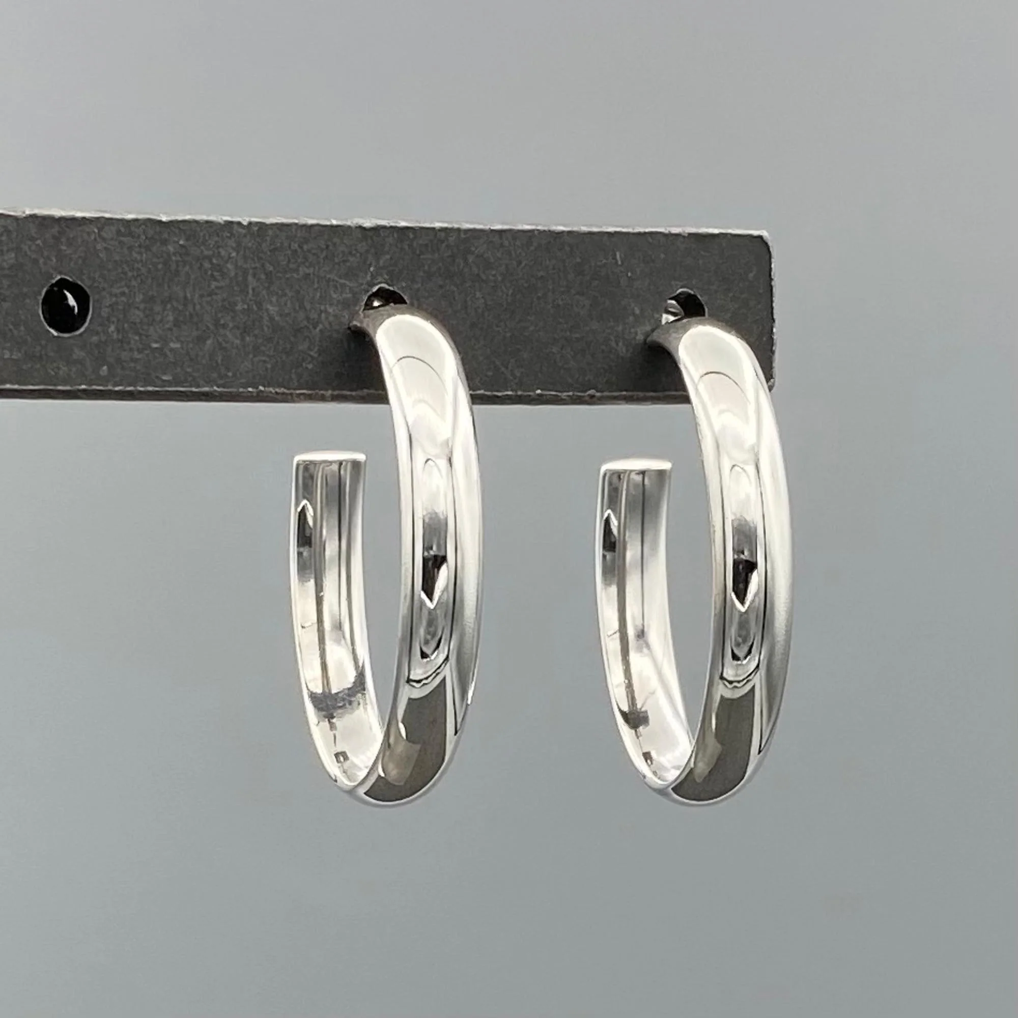 Silver Large Oval Post Hoops