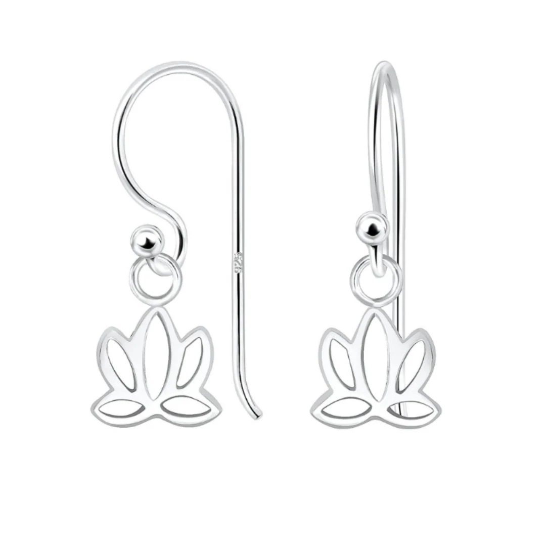 Silver Lotus Drop Earrings