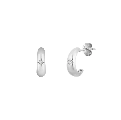 Silver North Star Half Hoops