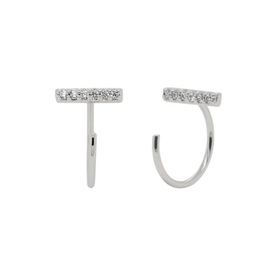 Silver Pave Bar Huggies