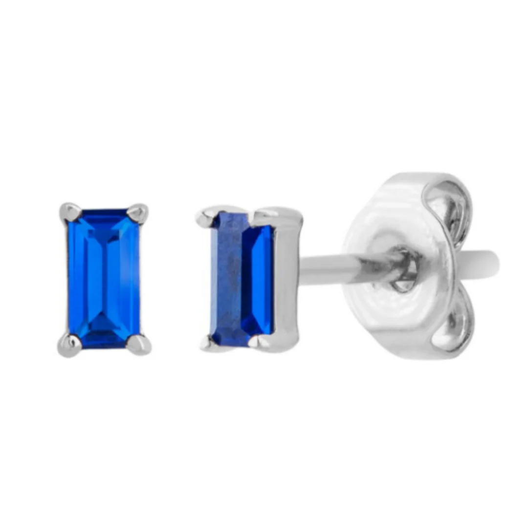 Silver Sapphire Baguette Studs