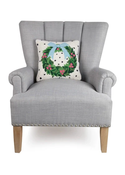 Spotted Holiday Wreath Hook Pillow 14"x14" - Image 2