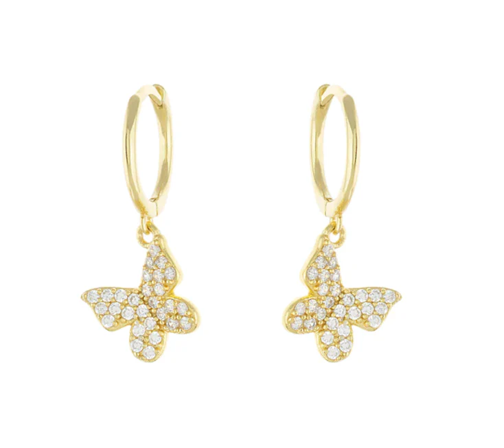 SS CZ Butterfly Dangle Hoops