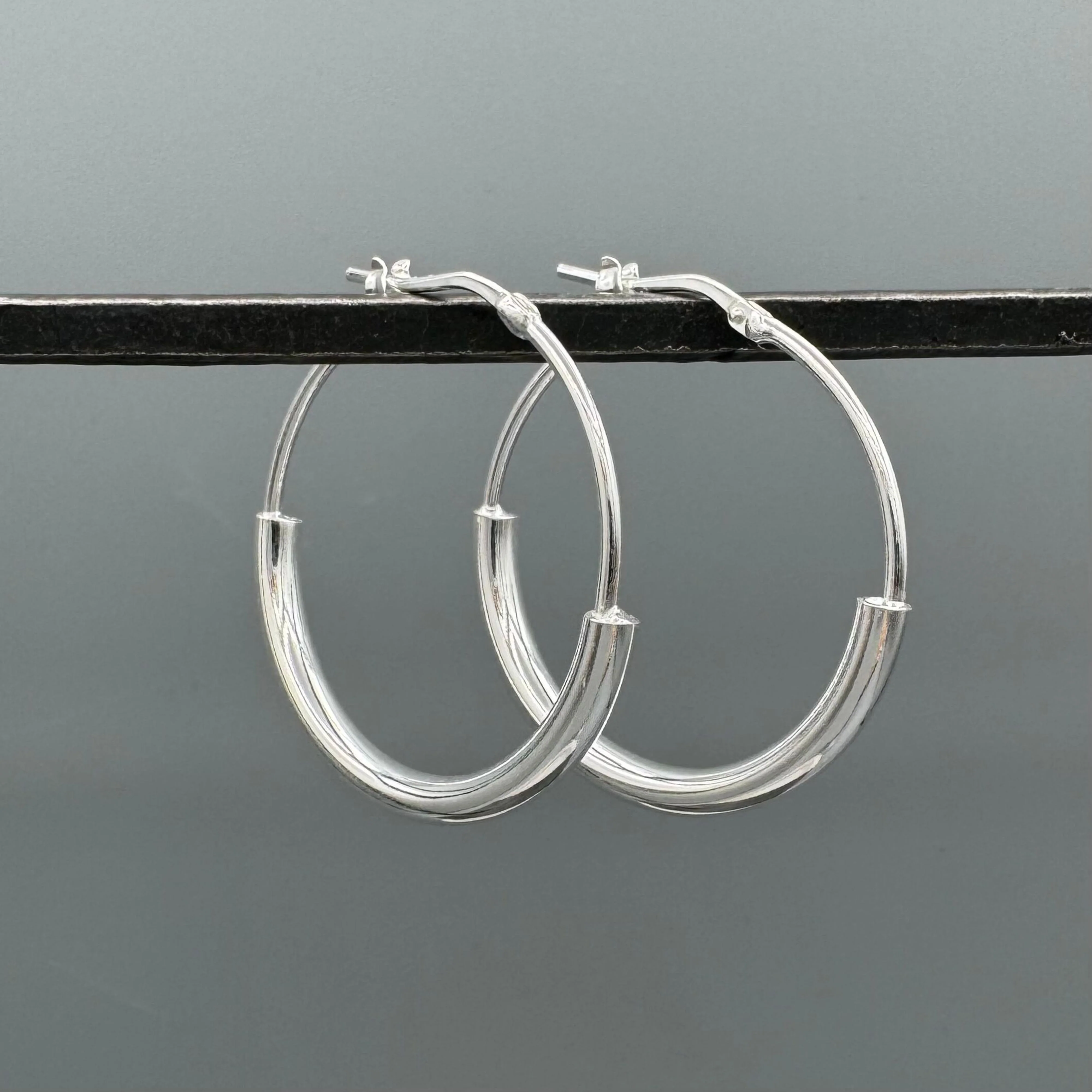Sterling Silver Large Raised Bar Hoops - Image 2